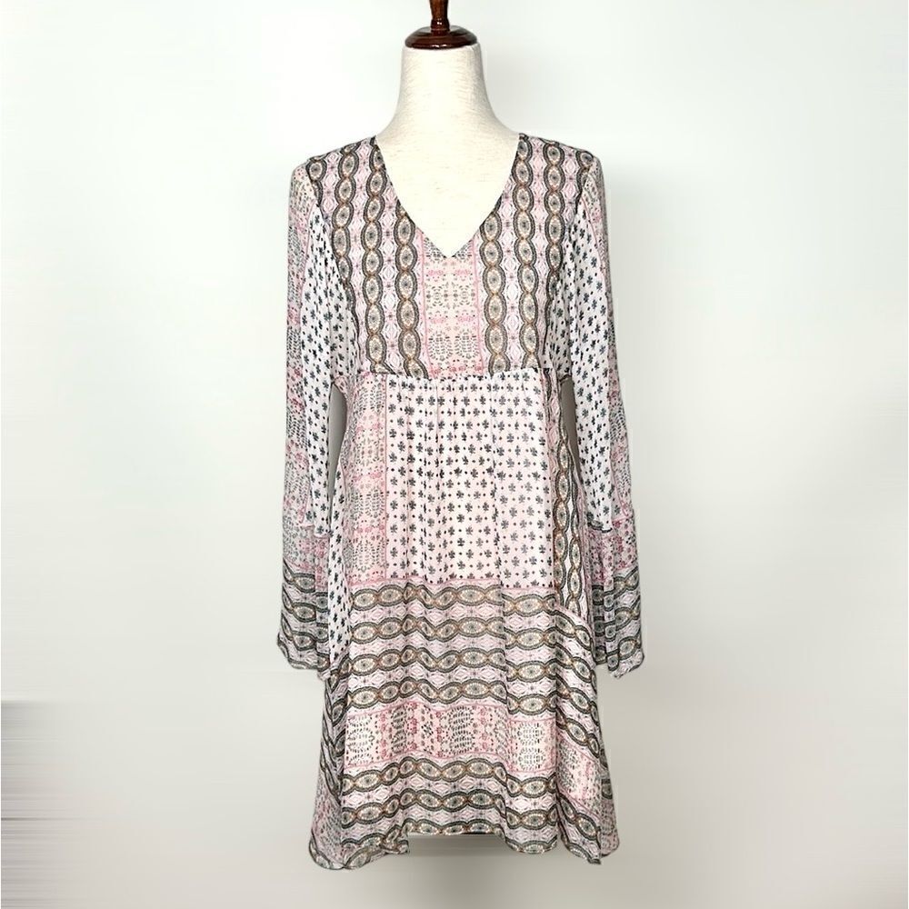 Rebecca Minkoff Redland Mini Dress Pink Chiffon Long Sleeves V-neck size S - Picture 4 of 15